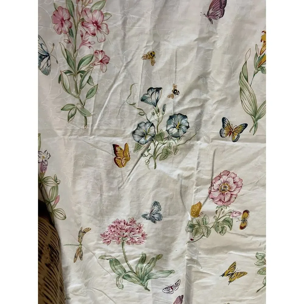 Butterfly Meadow Full Duvet Cover Natural Botanical 100% Cotton Floral Garden